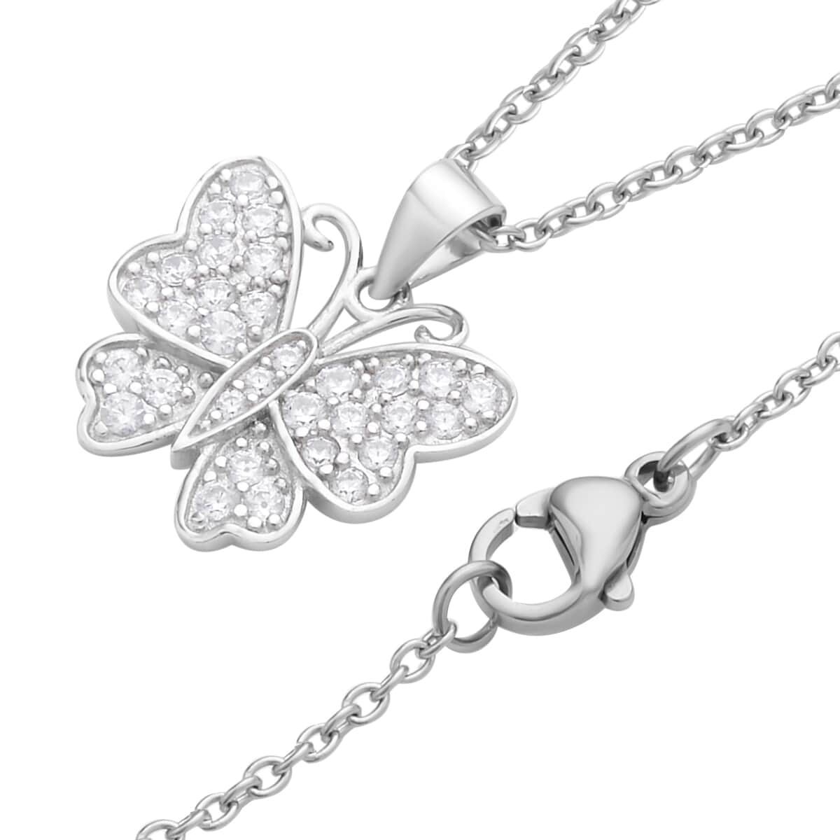 Simulated White Diamond Butterfly Pendant Necklace 20 Inches in Rhodium Over Sterling Silver 0.75 ctw image number 3
