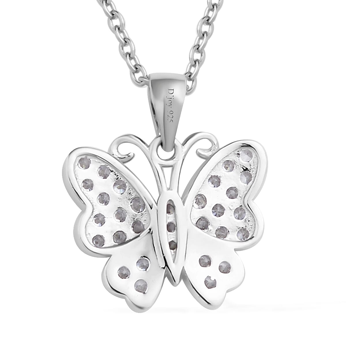 Simulated White Diamond Butterfly Pendant Necklace 20 Inches in Rhodium Over Sterling Silver 0.75 ctw