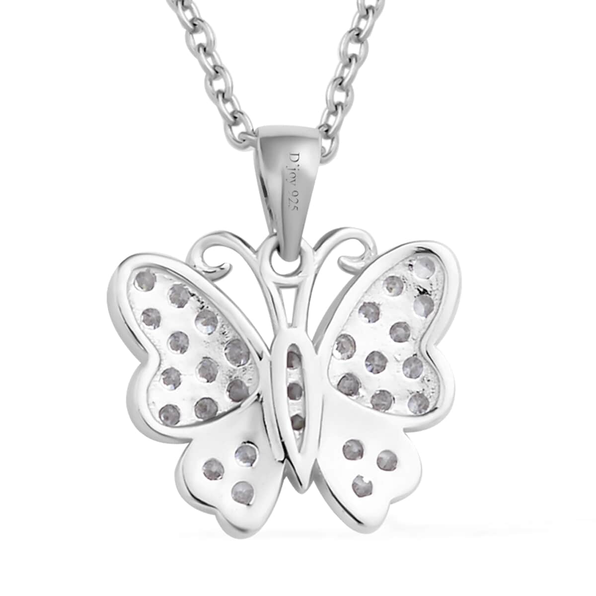 Simulated White Diamond Butterfly Pendant Necklace 20 Inches in Rhodium Over Sterling Silver 0.75 ctw image number 4