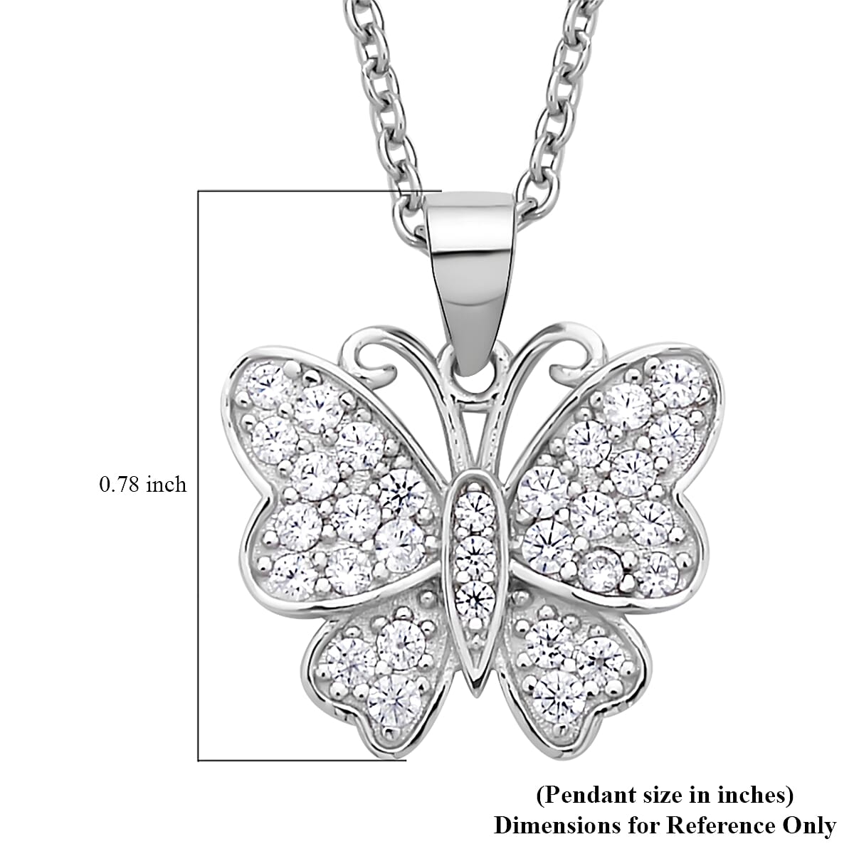 Simulated White Diamond Butterfly Pendant Necklace 20 Inches in Rhodium Over Sterling Silver 0.75 ctw