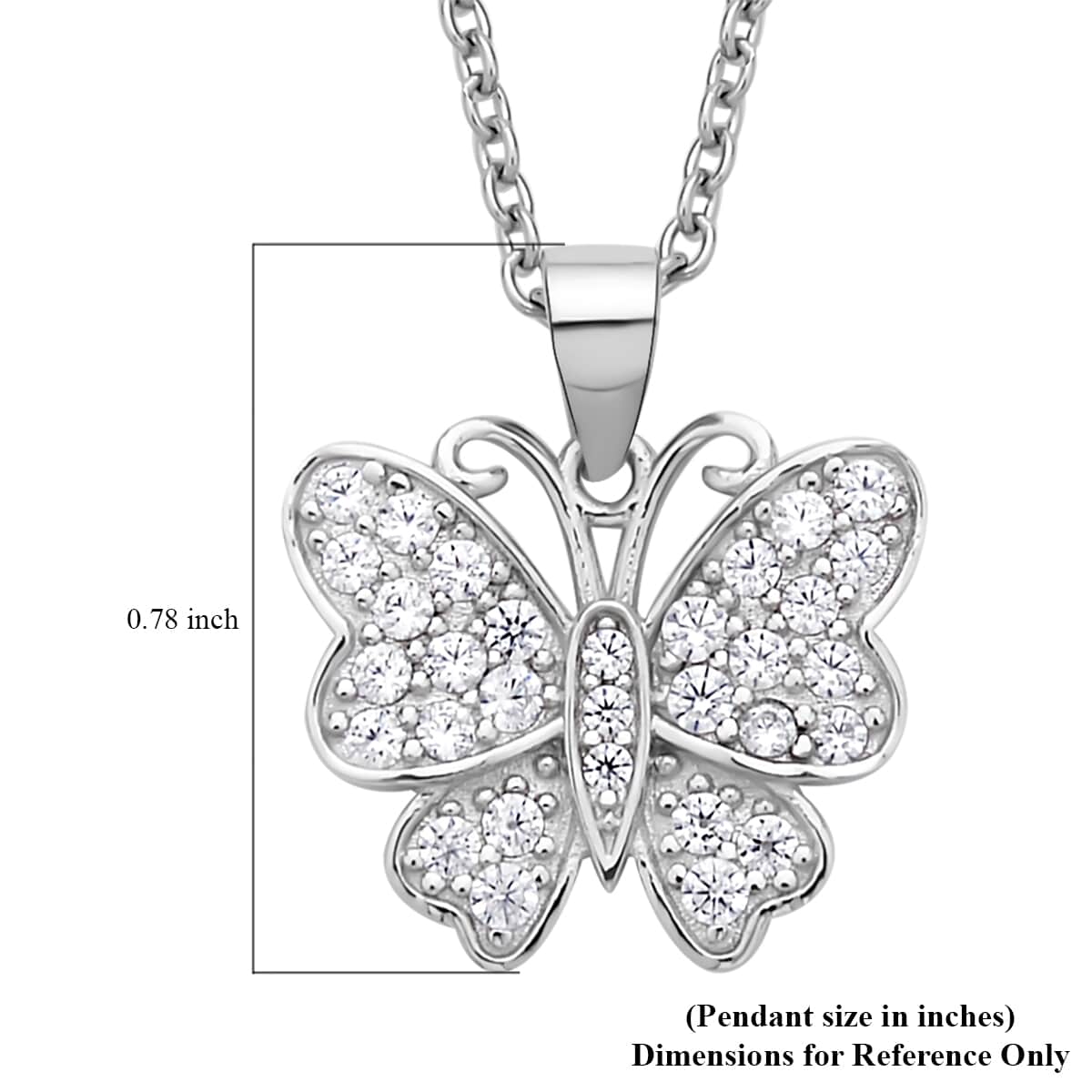 Simulated White Diamond Butterfly Pendant Necklace 20 Inches in Rhodium Over Sterling Silver 0.75 ctw image number 5