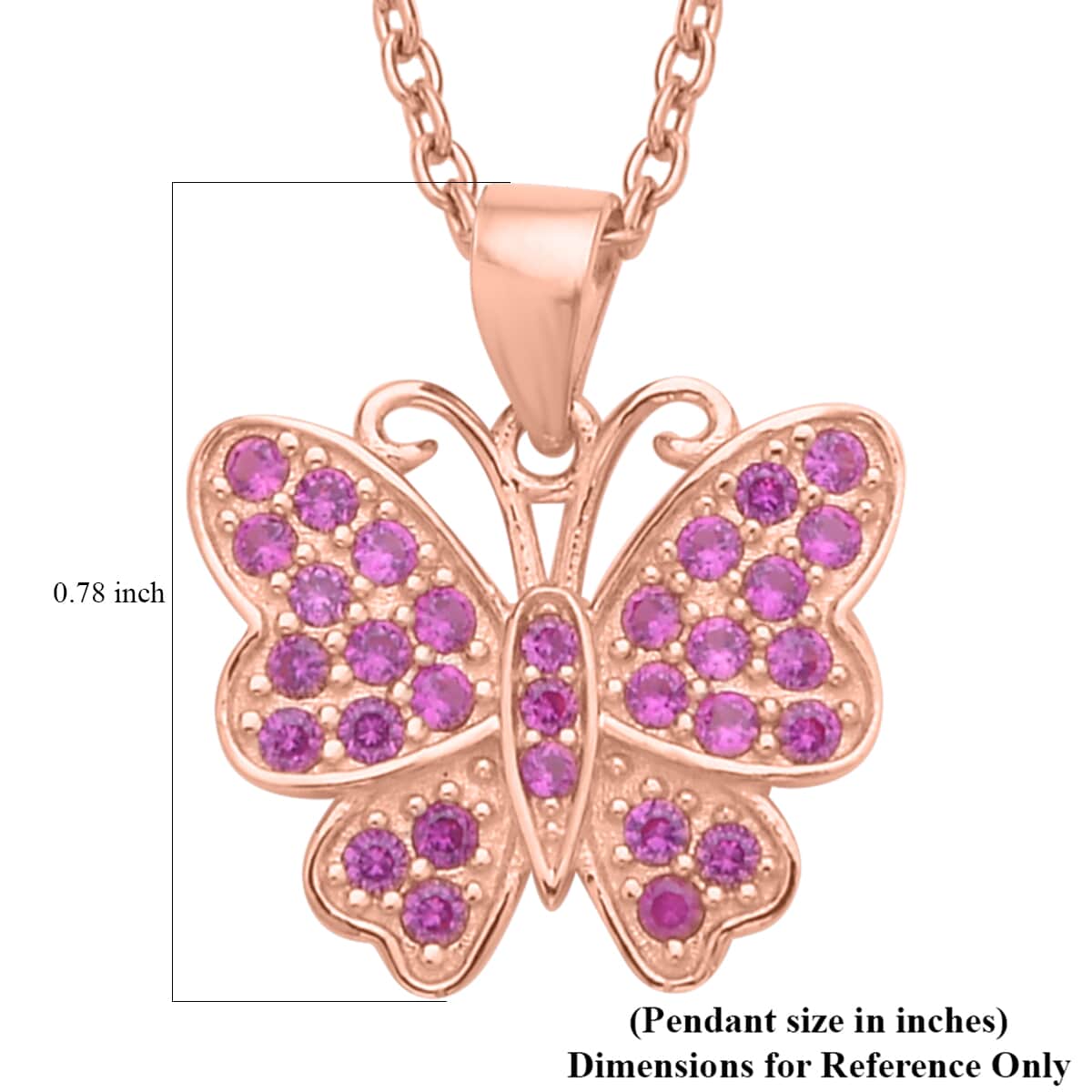 Simulated Ruby Color Diamond Butterfly Pendant Necklace 20 Inches in 14K Rose Gold Over Sterling Silver 0.75 ctw image number 5