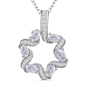 Simulated Diamond Pendant Necklace in Silvertone (18-20 Inches)