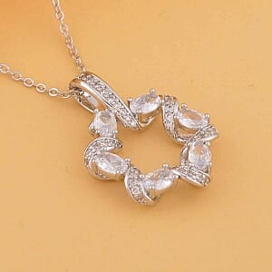 Simulated Diamond Pendant Necklace in Silvertone (18-20 Inches)