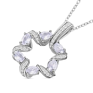Simulated Diamond Pendant Necklace in Silvertone (18-20 Inches)