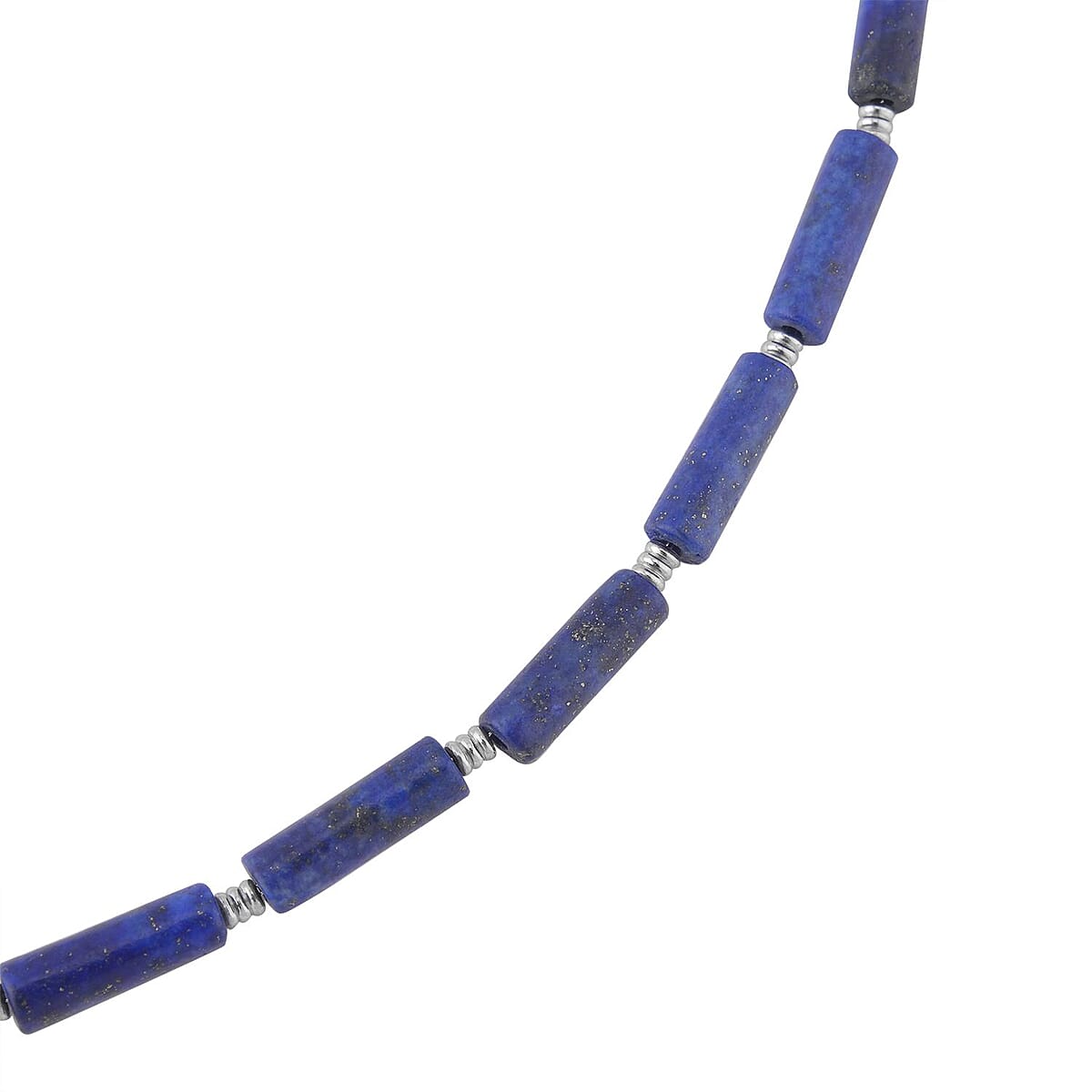 Lapis Lazuli Barrel Paper Clip Chain Necklace 20-22Inches and Bracelet (7.5-9.0In) in Stainless Steel 65.00 ctw image number 3