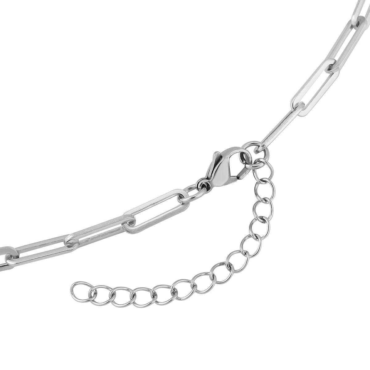 Lapis Lazuli Barrel Paper Clip Chain Necklace 20-22Inches and Bracelet (7.5-9.0In) in Stainless Steel 65.00 ctw image number 4