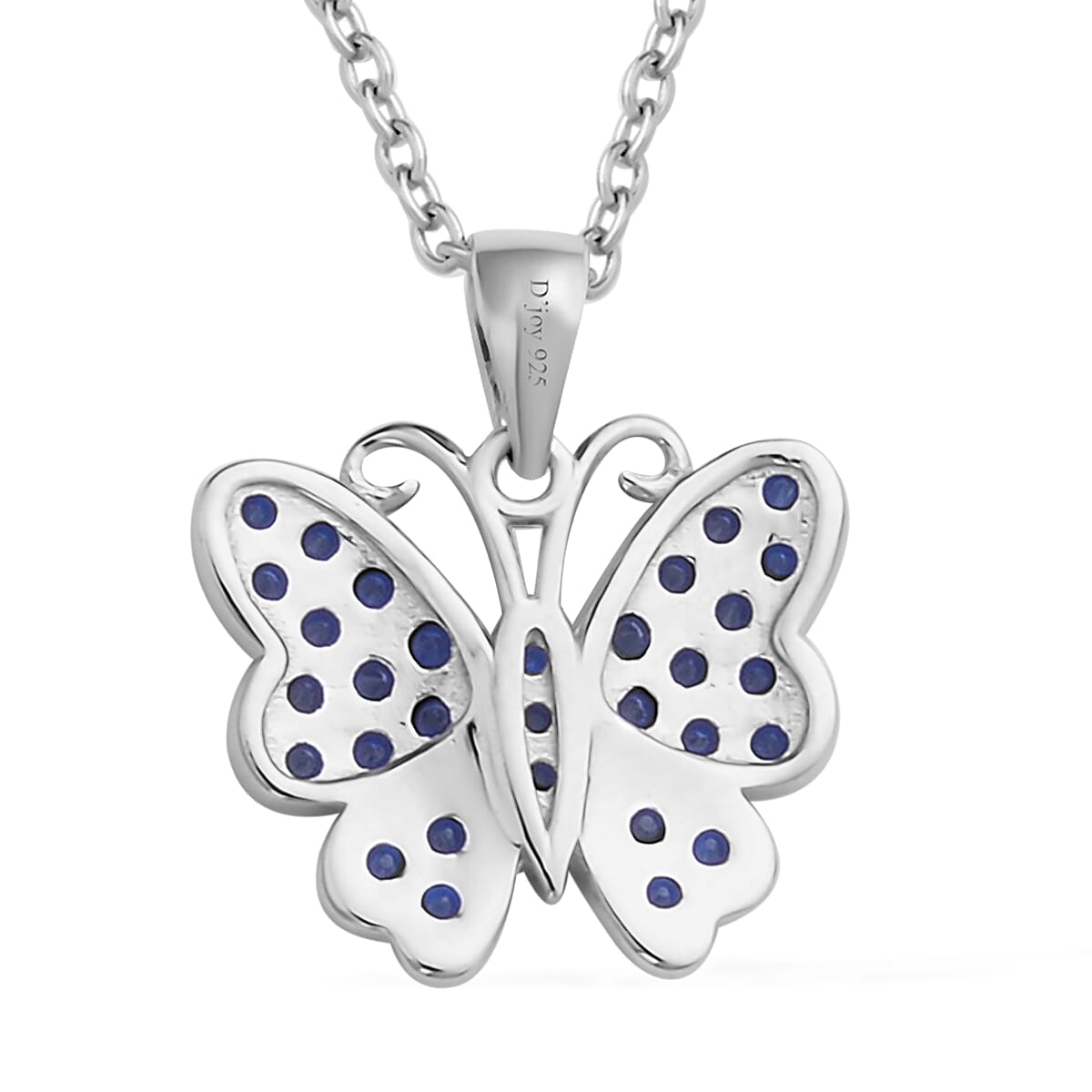 Simulated Blue Sapphire Color Diamond Butterfly Pendant Necklace 20 Inches in Rhodium Over Sterling Silver 0.75 ctw image number 4