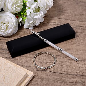 Doorbuster Aurora Borealis Color Austrian Crystal Tennis Bracelet (7.50In) and Bracelet Helper in Silvertone