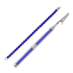 Doorbuster Blue Color Austrian Crystal Tennis Bracelet (7.50In) and Bracelet Helper in Silvertone