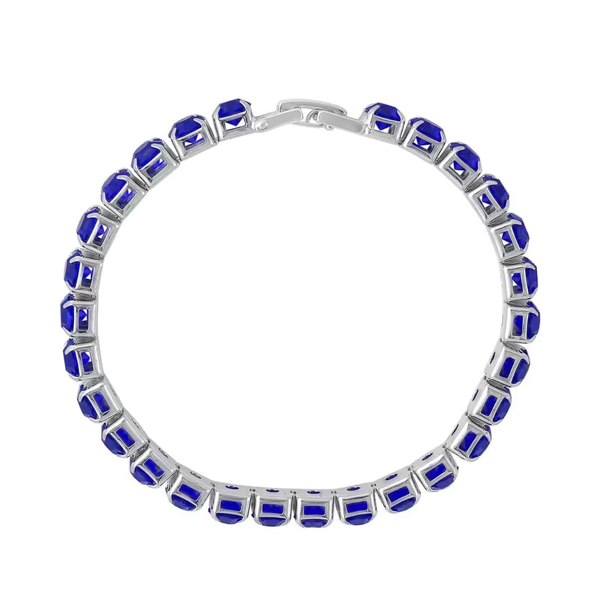 Blue Color Austrian Crystal Tennis Bracelet (7.50In) and Bracelet Helper in Silvertone image number 8