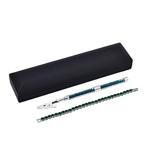 Doorbuster Green Austrian Crystal Tennis Bracelet (7.50In) and Bracelet Helper in Silvertone