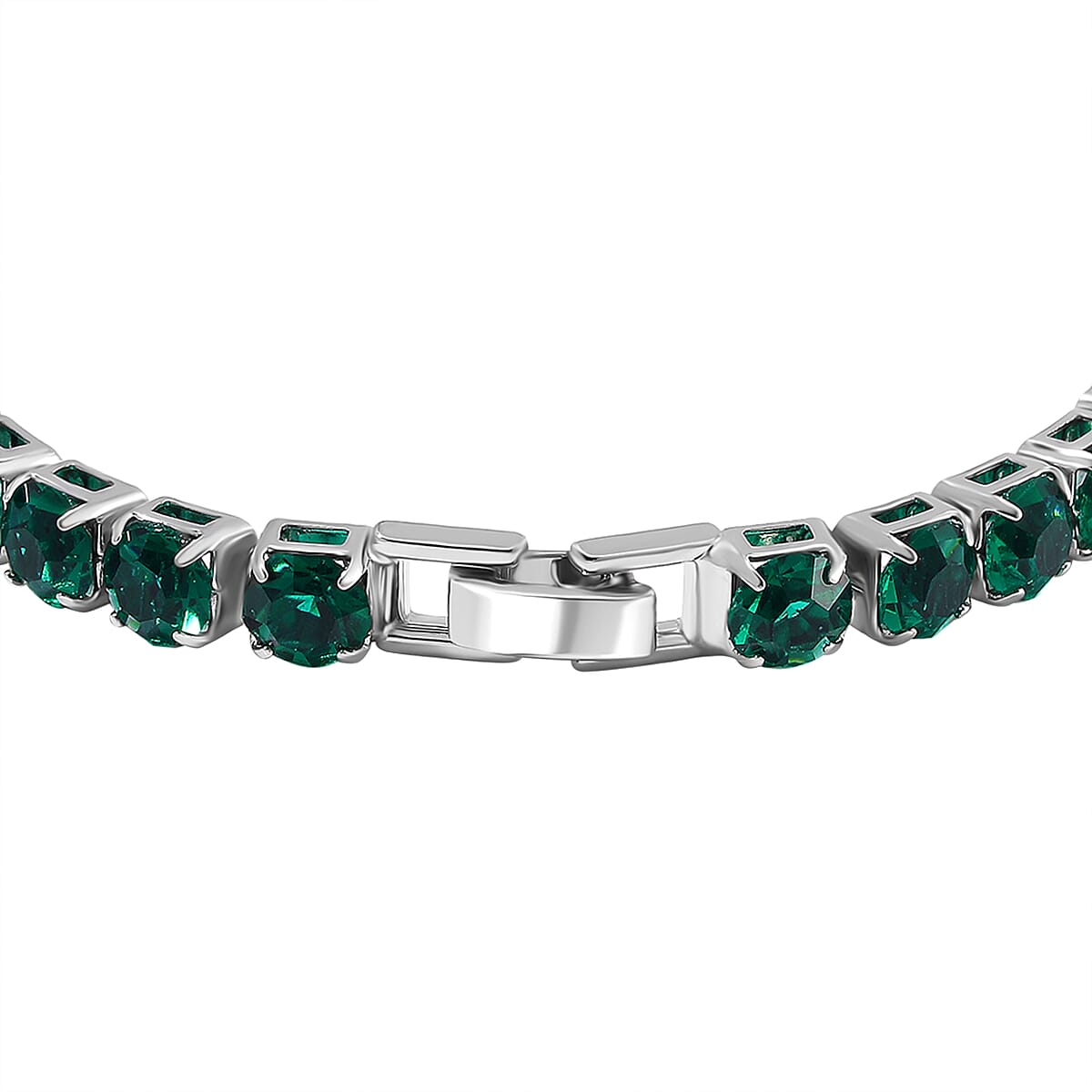 Doorbuster Green Austrian Crystal Tennis Bracelet (7.50In) and Bracelet Helper in Silvertone image number 5