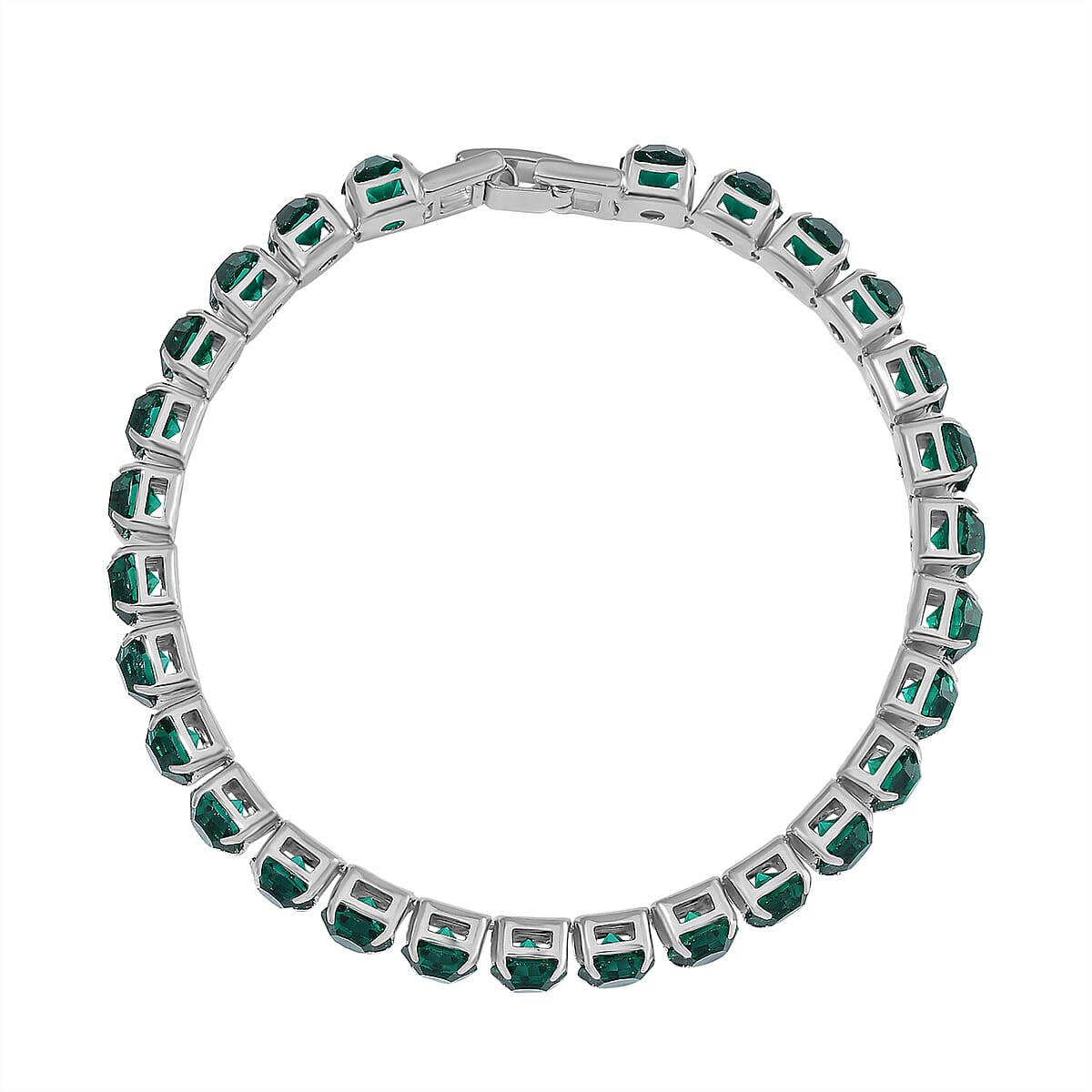 Doorbuster Green Austrian Crystal Tennis Bracelet (7.50In) and Bracelet Helper in Silvertone image number 6