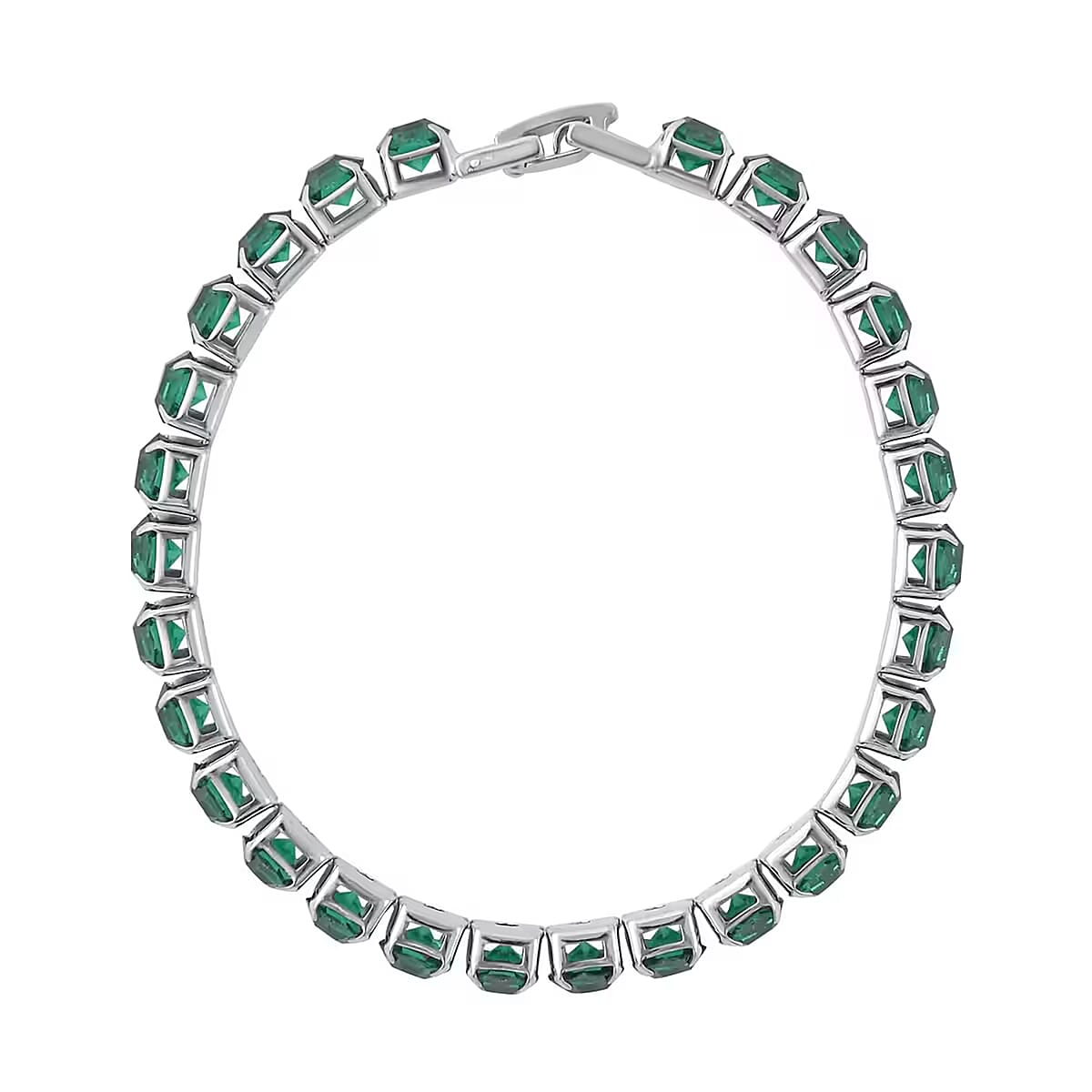Doorbuster Green Austrian Crystal Tennis Bracelet (7.50In) and Bracelet Helper in Silvertone image number 8