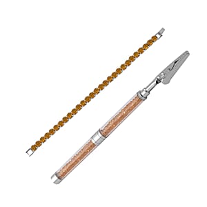 Doorbuster Yellow Color Austrian Crystal Tennis Bracelet (7.50In) and Bracelet Helper in Silvertone