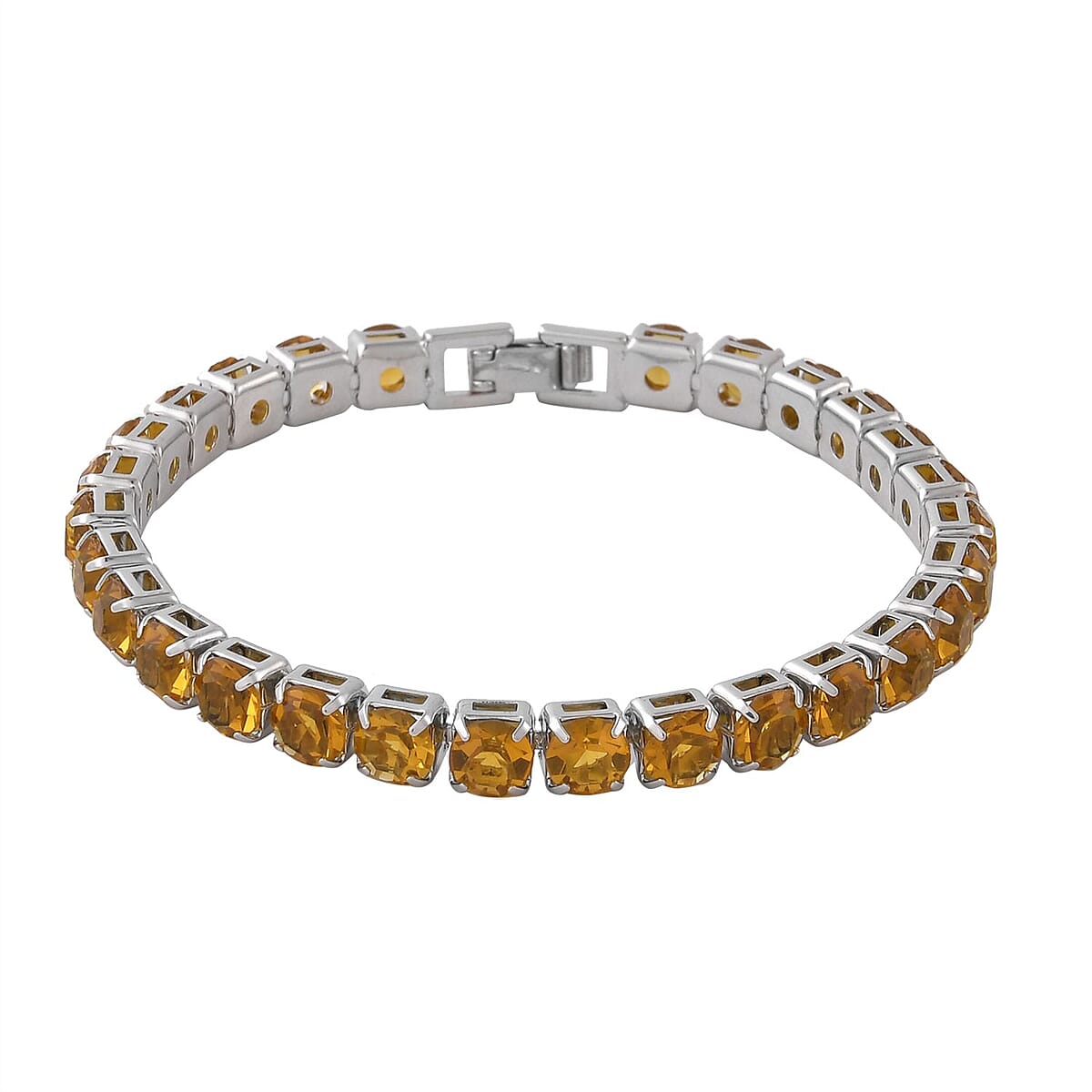 Doorbuster Yellow Color Austrian Crystal Tennis Bracelet (7.50In) and Bracelet Helper in Silvertone image number 2