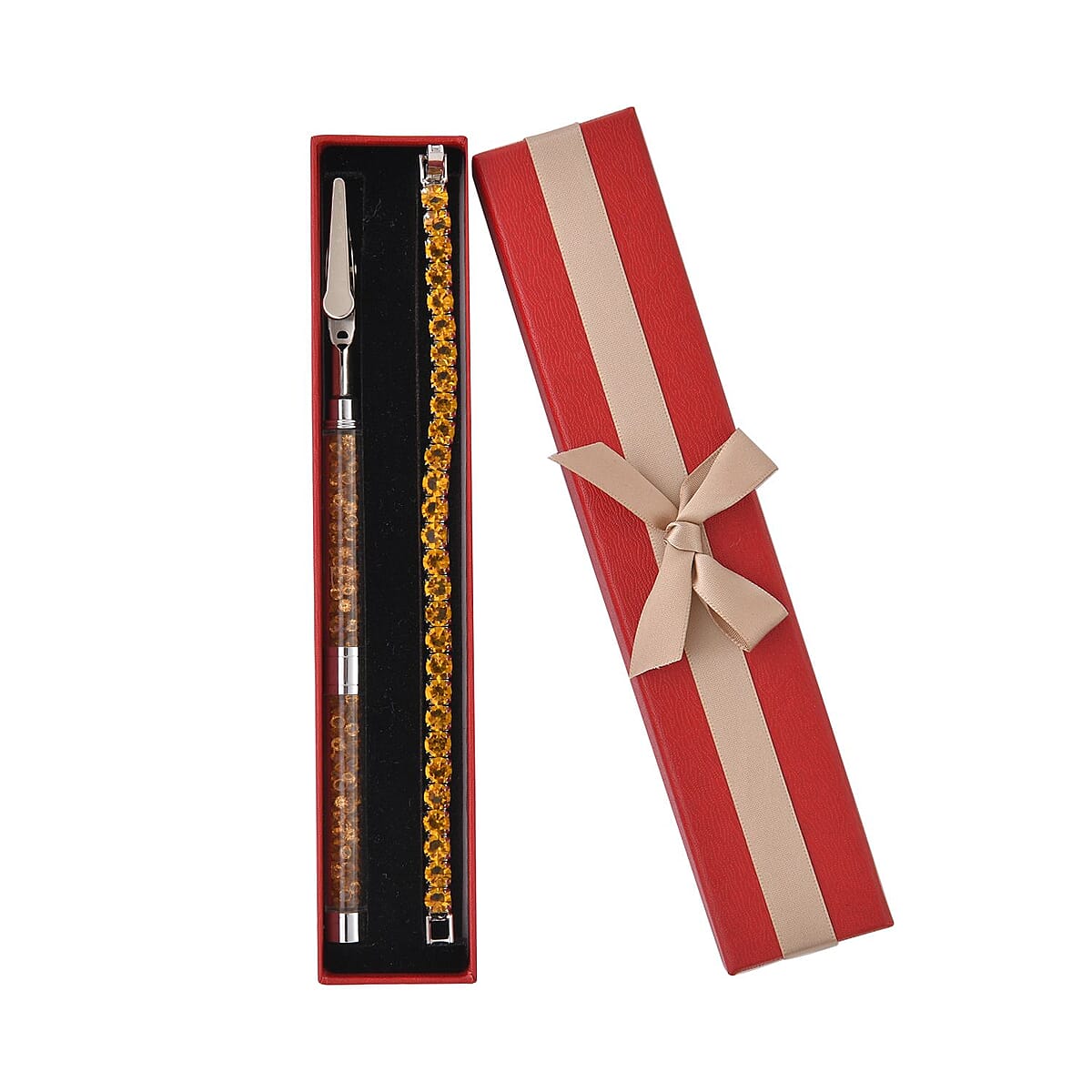 Doorbuster Yellow Color Austrian Crystal Tennis Bracelet (7.50In) and Bracelet Helper in Silvertone image number 6