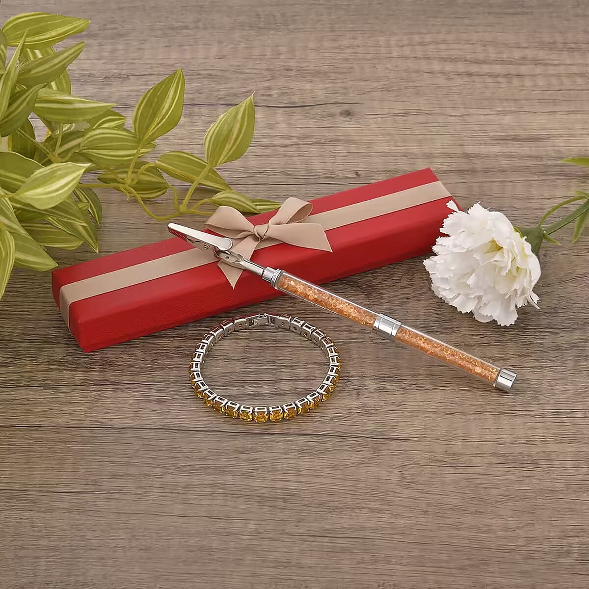 Doorbuster Yellow Color Austrian Crystal Tennis Bracelet (7.50In) and Bracelet Helper in Silvertone image number 7