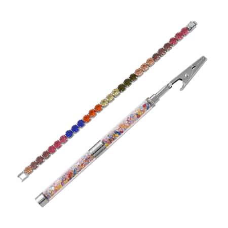 Multi Color Austrian Crystal Tennis Bracelet (7.50In) and Bracelet Buddy in Silvertone , Shop LC