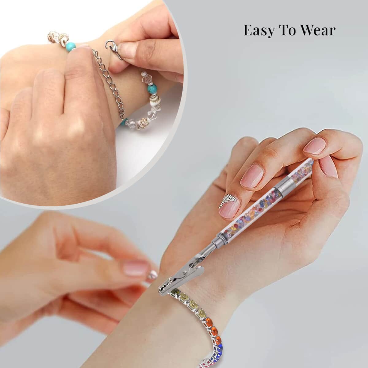 Multi Color Austrian Crystal Tennis Bracelet (7.50In) and Bracelet Helper in Silvertone image number 5