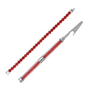 Doorbuster Red Austrian Crystal Tennis Bracelet (7.50In) and Bracelet Helper in Silvertone
