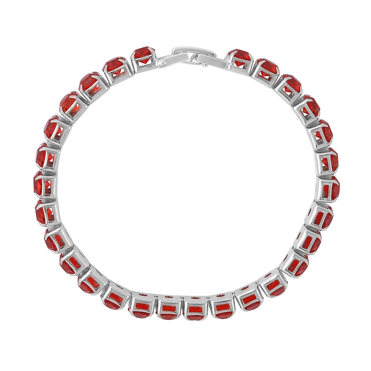 Doorbuster Red Austrian Crystal Tennis Bracelet (7.50In) and Bracelet Helper in Silvertone image number 3