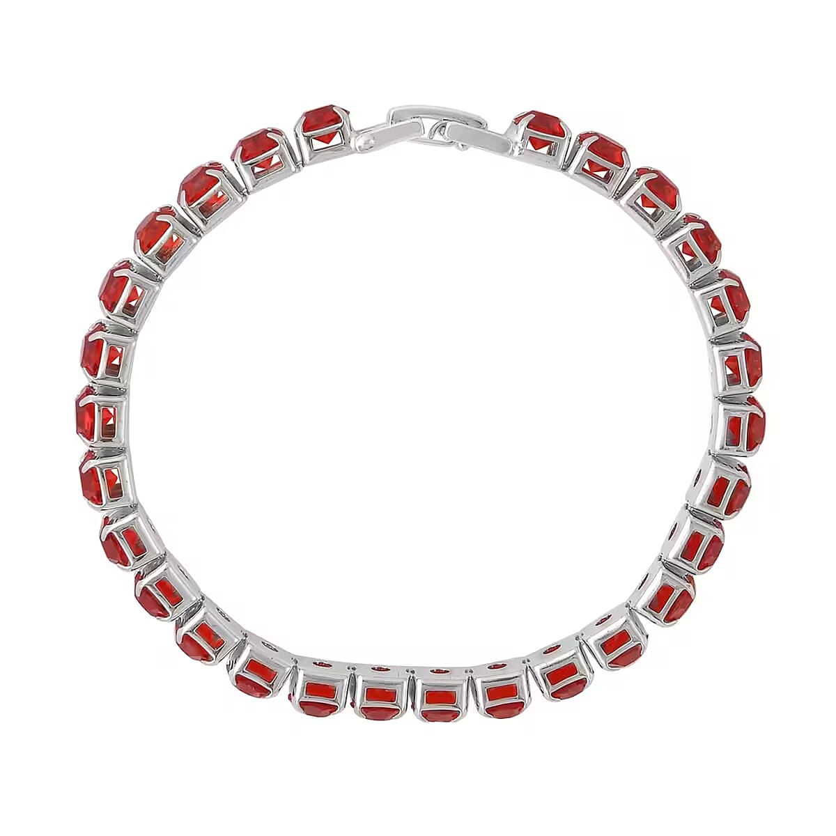 Doorbuster Red Austrian Crystal Tennis Bracelet (7.50In) and Bracelet Helper in Silvertone image number 8