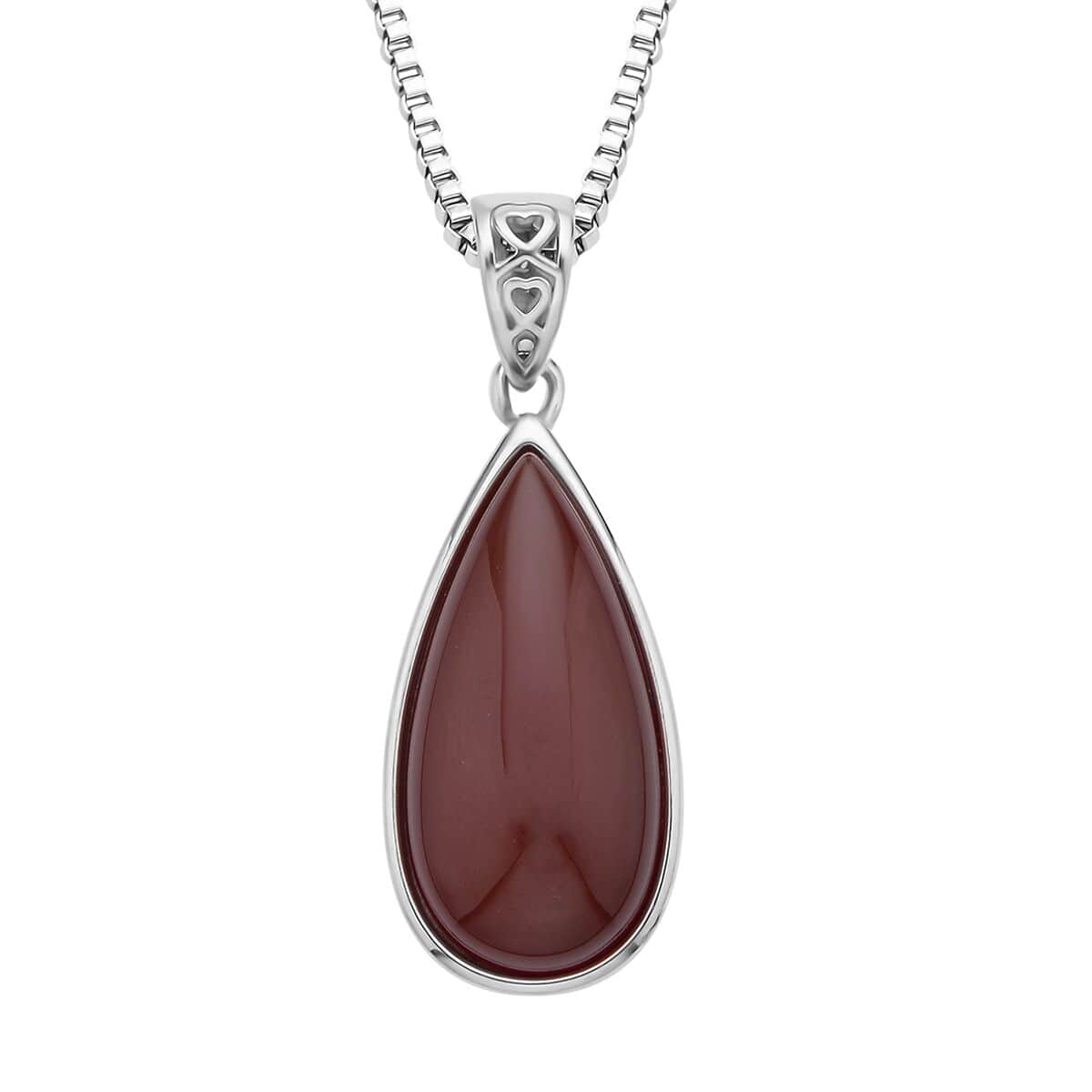 Carnelian Pear Shaped Pendant Necklace (20 Inches) in Stainless Steel 60.00 ctw , Tarnish-Free, Waterproof, Sweat Proof Jewelry image number 0