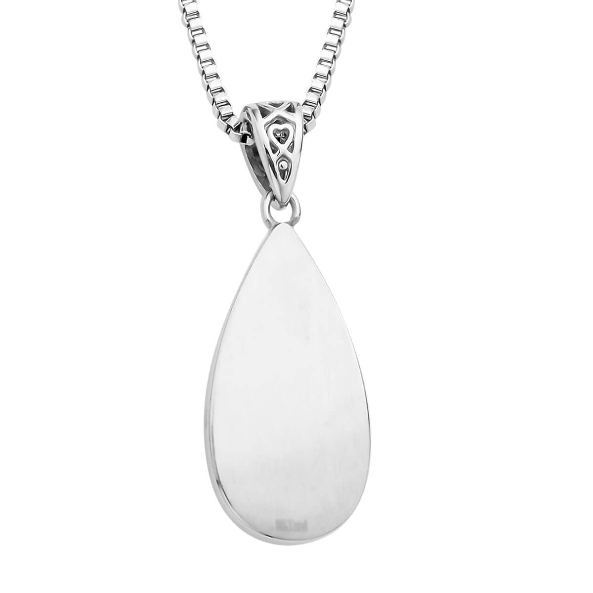 Carnelian Pear Shaped Pendant Necklace 20 Inches in Stainless Steel 60.00 ctw image number 4