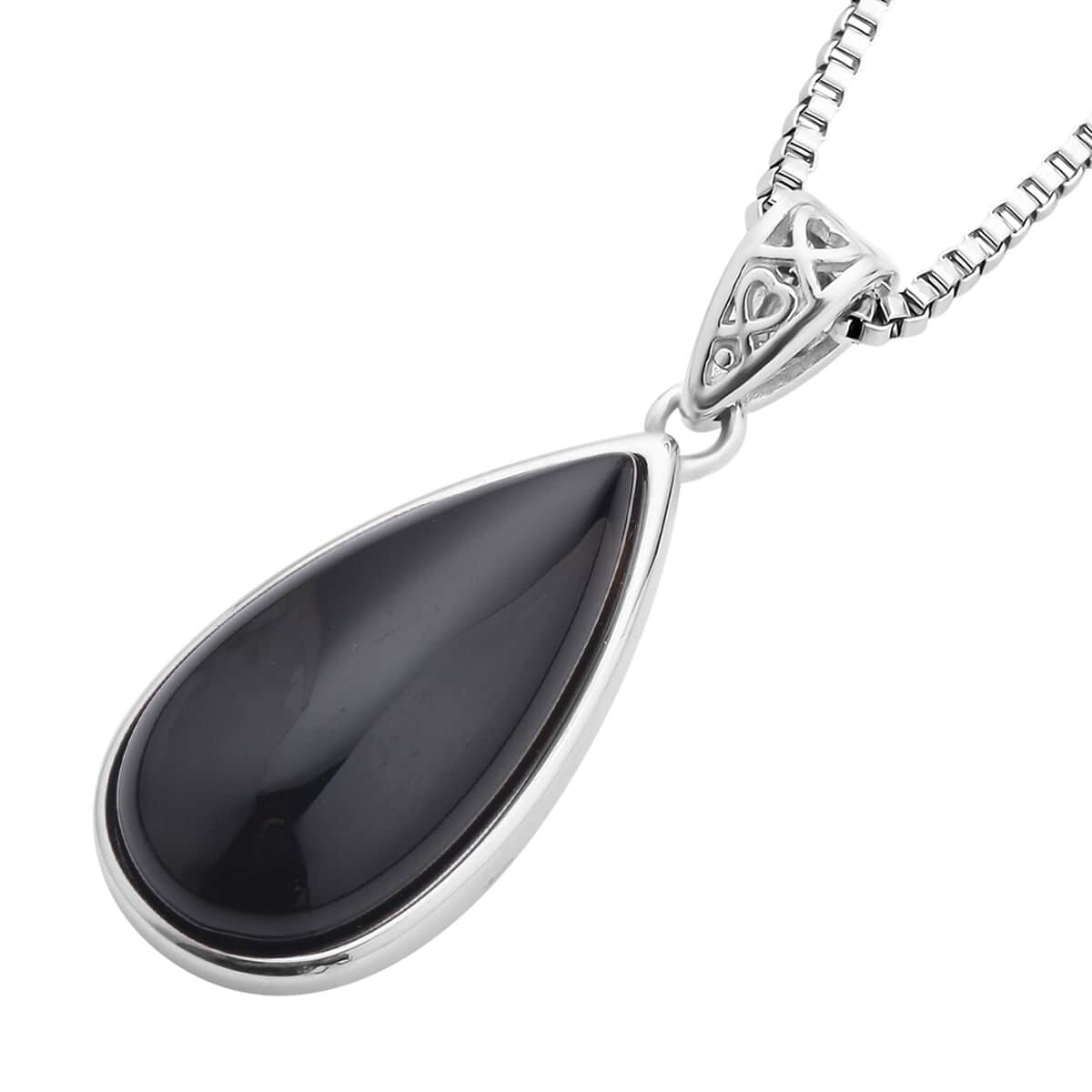 Brazilian Smoky Quartz Pear Shaped Pendant Necklace (20 Inches) in Stainless Steel 60.00 ctw , Tarnish-Free, Waterproof, Sweat Proof Jewelry image number 3