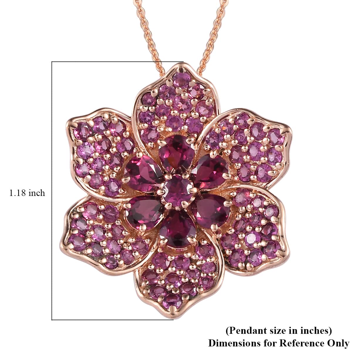 Orissa Rhodolite Garnet Floral Pendant Necklace 20 Inches in Vermeil Rose Gold Over Sterling Silver 5.25 ctw image number 5