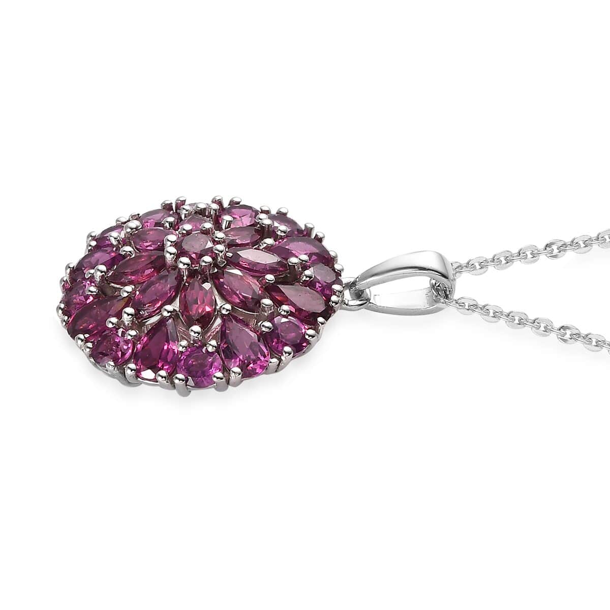 Orissa Rhodolite Garnet Floral Pendant Necklace 20 Inches in Platinum Over Sterling Silver 4.85 ctw image number 3