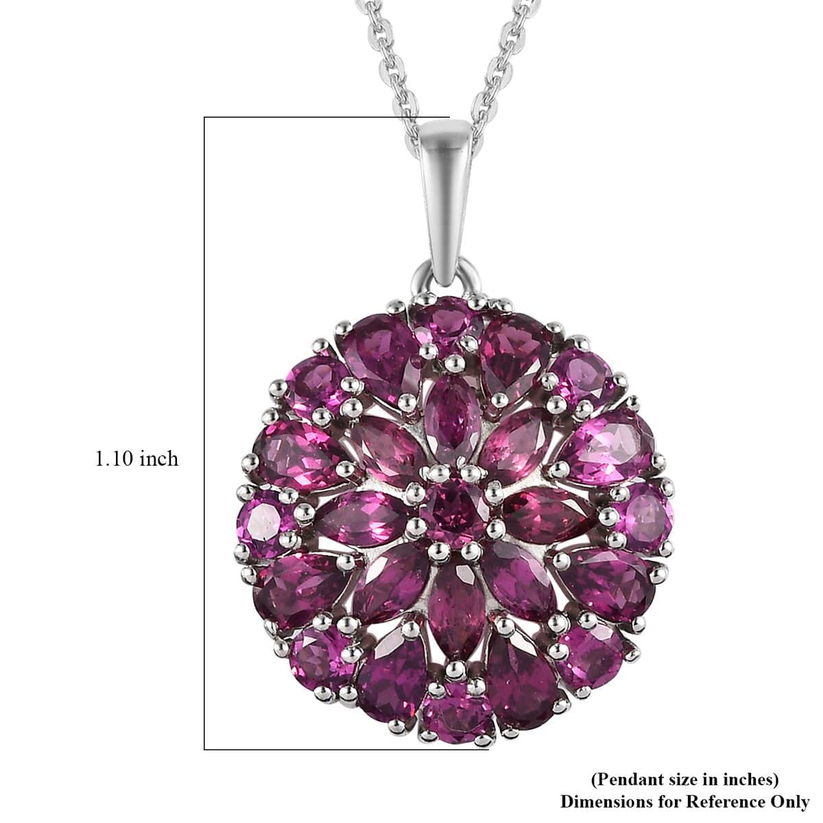 Orissa Rhodolite Garnet Floral Pendant Necklace 20 Inches in Platinum Over Sterling Silver 4.85 ctw image number 5