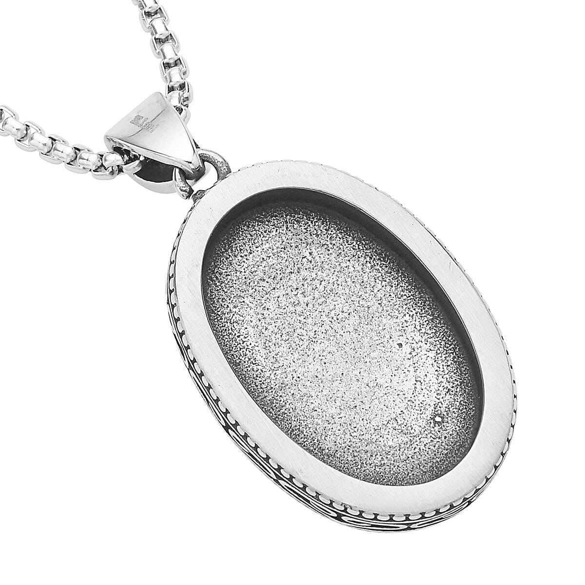 Black Obsidian Pendant Necklace (20 Inches) in Stainless Steel 50.00 ctw , Tarnish-Free, Waterproof, Sweat Proof Jewelry image number 3