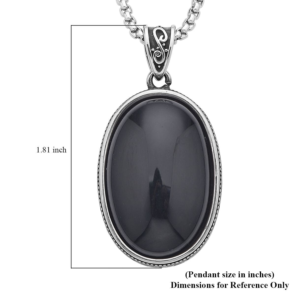 Black Obsidian Pendant Necklace (20 Inches) in Stainless Steel 50.00 ctw , Tarnish-Free, Waterproof, Sweat Proof Jewelry image number 4