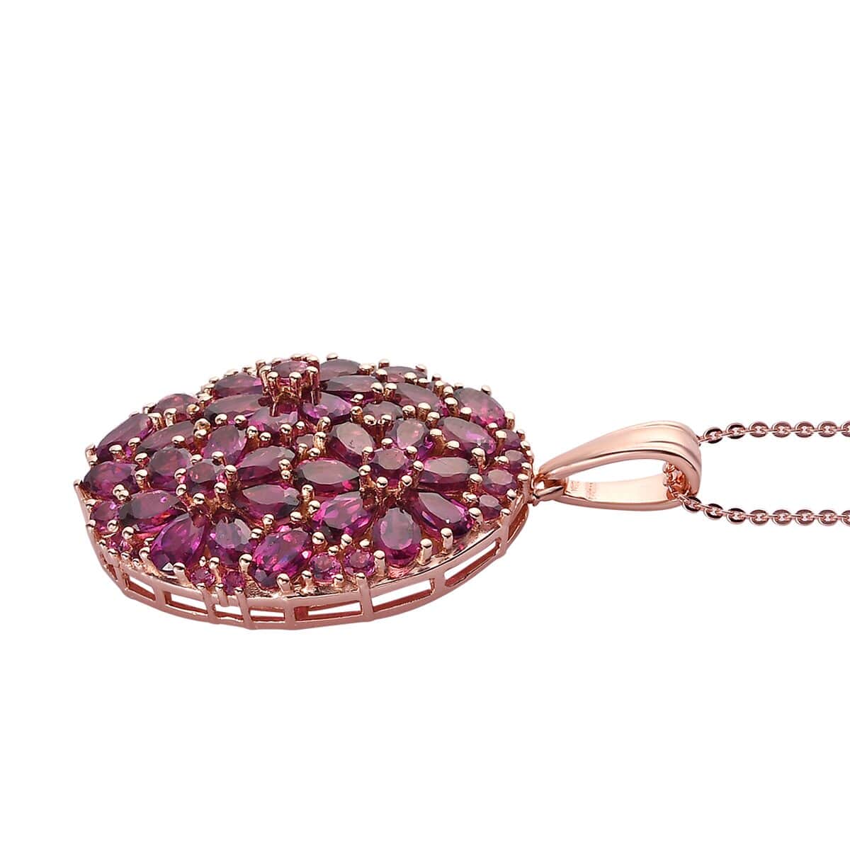 Orissa Rhodolite Garnet Floral Pendant Necklace 20 Inches in Vermeil Rose Gold Over Sterling Silver 9.15 ctw image number 3