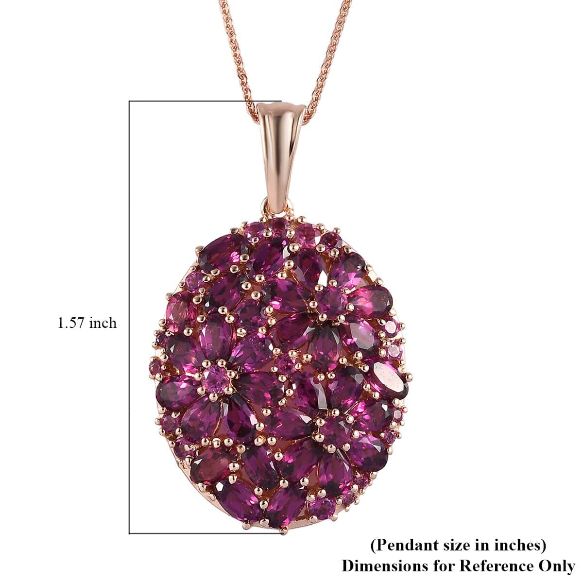 Orissa Rhodolite Garnet Floral Pendant Necklace 20 Inches in Vermeil Rose Gold Over Sterling Silver 9.15 ctw image number 5