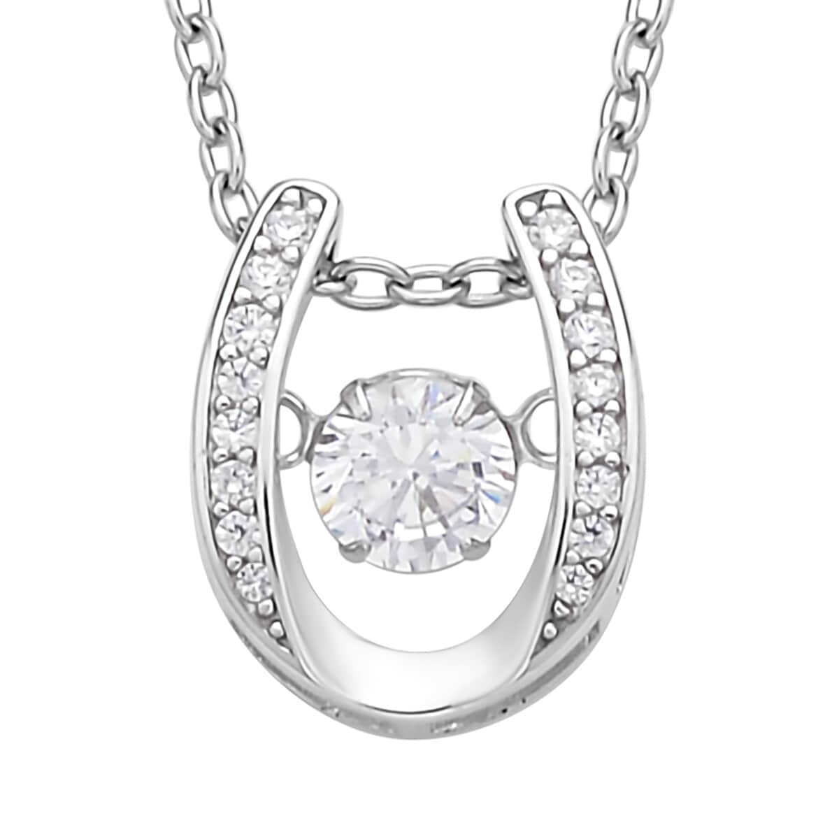 Simulated Diamond Dancing Horseshoe Pendant Necklace 20 Inches in Rhodium Over Sterling Silver 1.00 ctw image number 0