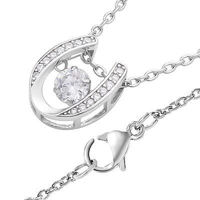 Simulated Diamond Dancing Horseshoe Pendant Necklace 20 Inches in Rhodium Over Sterling Silver 1.00 ctw