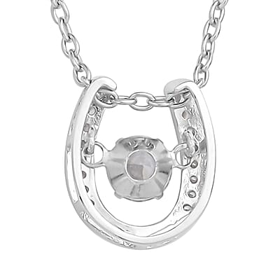 Simulated Diamond Dancing Horseshoe Pendant Necklace 20 Inches in Rhodium Over Sterling Silver 1.00 ctw