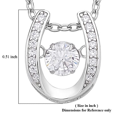 Simulated Diamond Dancing Horseshoe Pendant Necklace 20 Inches in Rhodium Over Sterling Silver 1.00 ctw