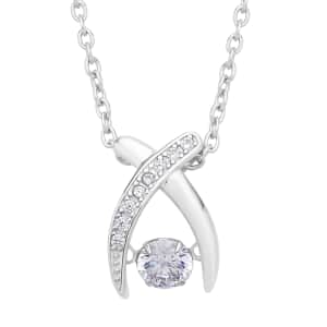 Simulated Diamond 0.90 ctw Dancing X Shaped Crossover Pendant Necklace in Rhodium Over Sterling Silver 20 Inches