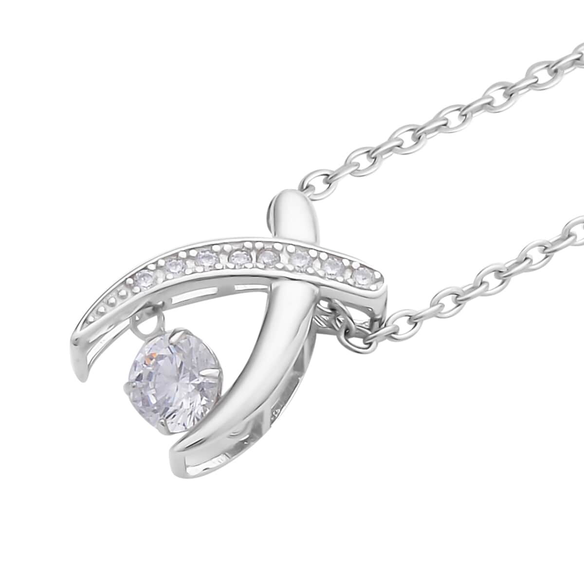 Simulated Diamond 0.90 ctw Dancing X Shaped Crossover Pendant Necklace in Rhodium Over Sterling Silver 20 Inches image number 3