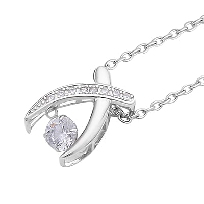 Simulated Diamond 0.90 ctw Dancing X Shaped Crossover Pendant Necklace in Rhodium Over Sterling Silver 20 Inches