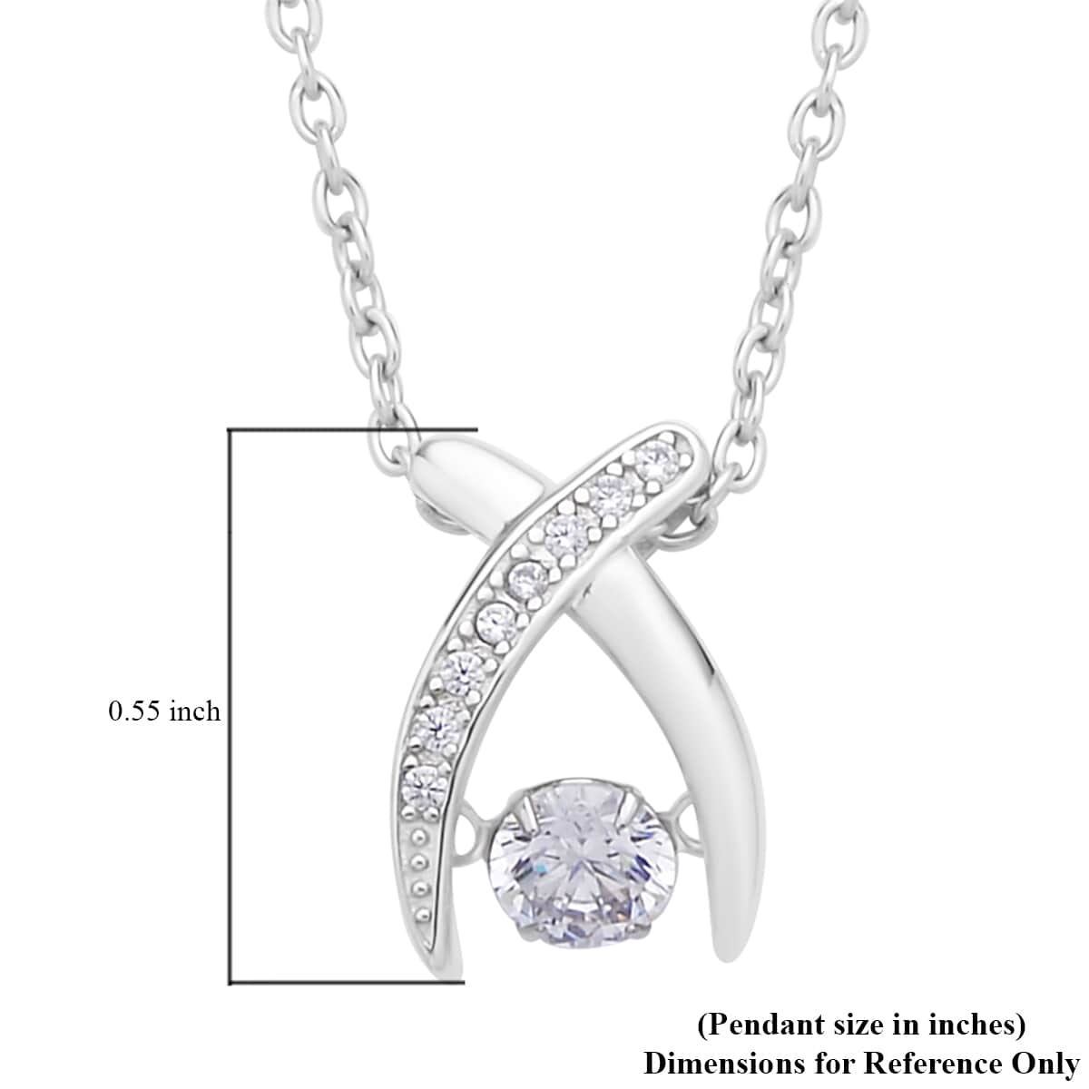 Simulated Diamond 0.90 ctw Dancing X Shaped Crossover Pendant Necklace in Rhodium Over Sterling Silver 20 Inches image number 5