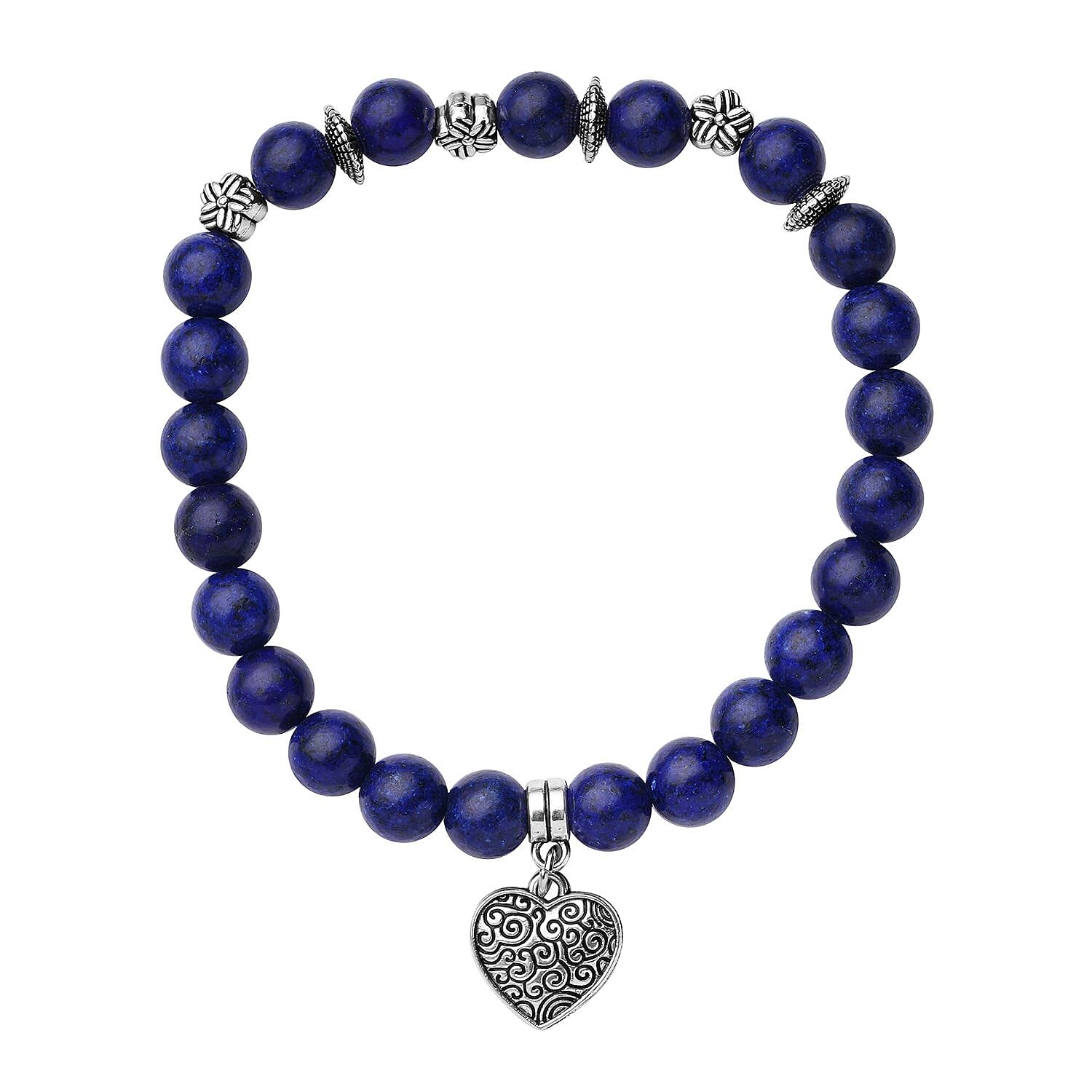 Lapis Lazuli Pendant and Set of 2 Beaded Stretch Bracelet in Silvertone with Stainless Steel Necklace 24 Inches 222.40 ctw