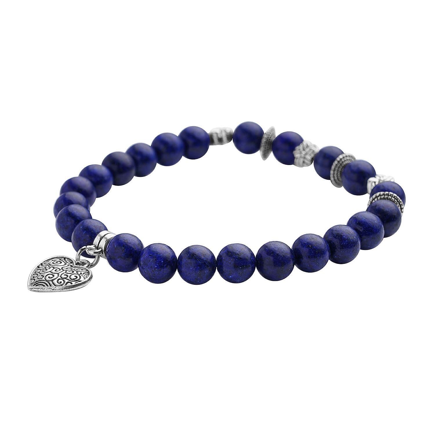 Lapis Lazuli Pendant and Set of 2 Beaded Stretch Bracelet in Silvertone with Stainless Steel Necklace 24 Inches 222.40 ctw