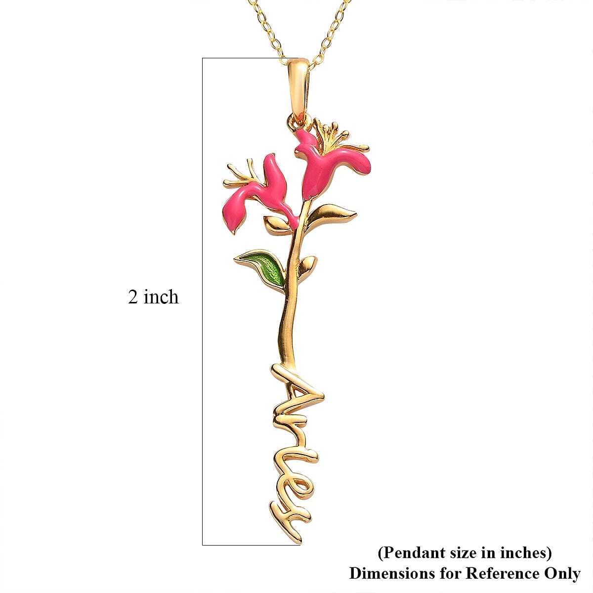 Pink and Green Enameled Aries Zodiac Birth Honeysuckle Pendant Necklace,Statement Jewlery,Gift For Women (16-18 Inches) in 14K YG Over Sterling Silver image number 8