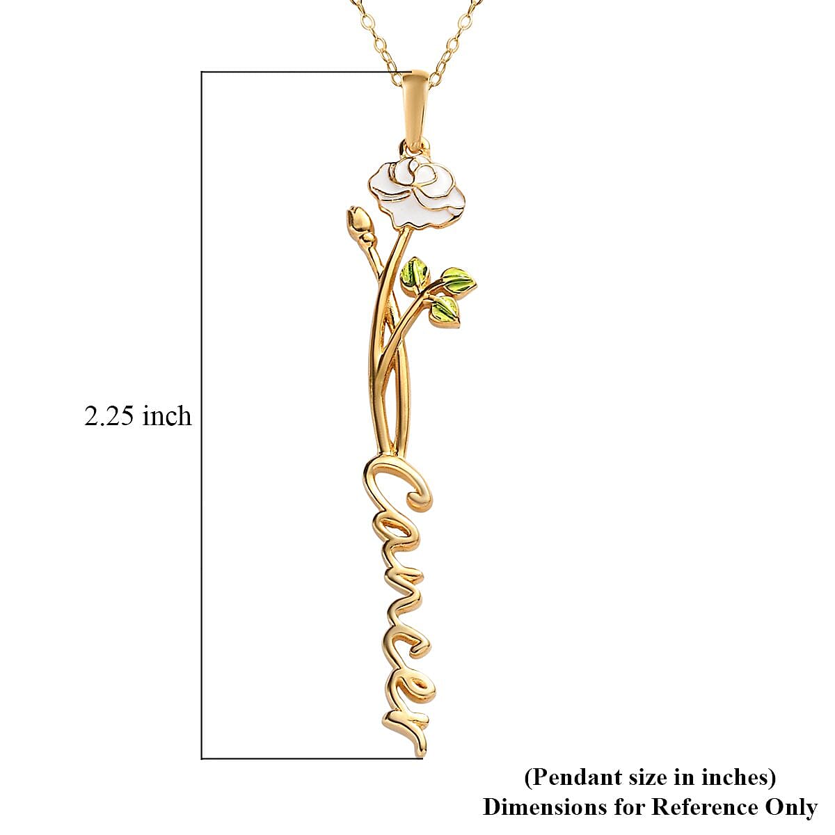 White and Green Enameled Cancer Zodiac White Rose Birth Flower Pendant Necklace,Statement Jewlery,Gift For Women (16-18 Inches) in 14K YG Over Sterling Silver image number 8